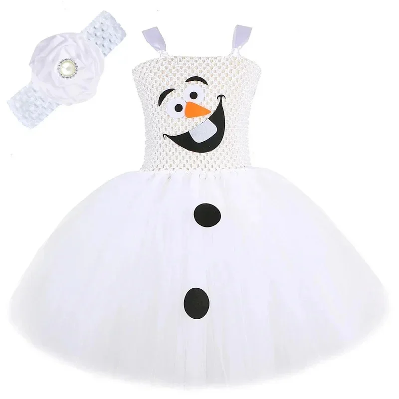 New 2026 White Snowman Olaf Tutu Dress for Christmas Holiday Costumes Carnival Halloween Outfit ren Year Clothes COS view 3