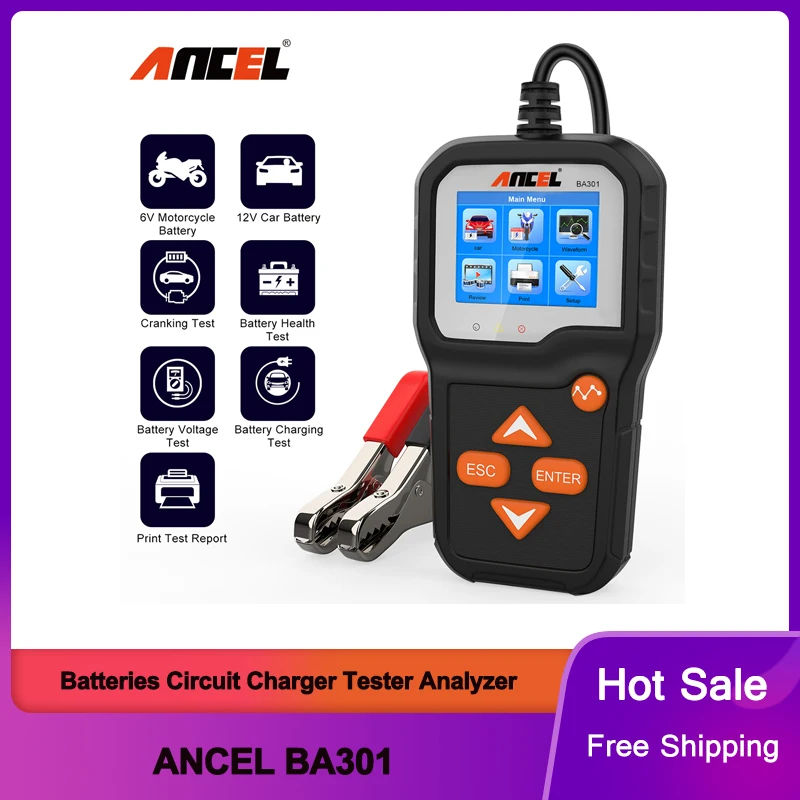 

ANCEL BA301 Car Battery Tester 6V 12V 2000 CCA Boat Batteries Charger Analyzer Motorcycle Cranking Test Circuit Auto Diagnosis