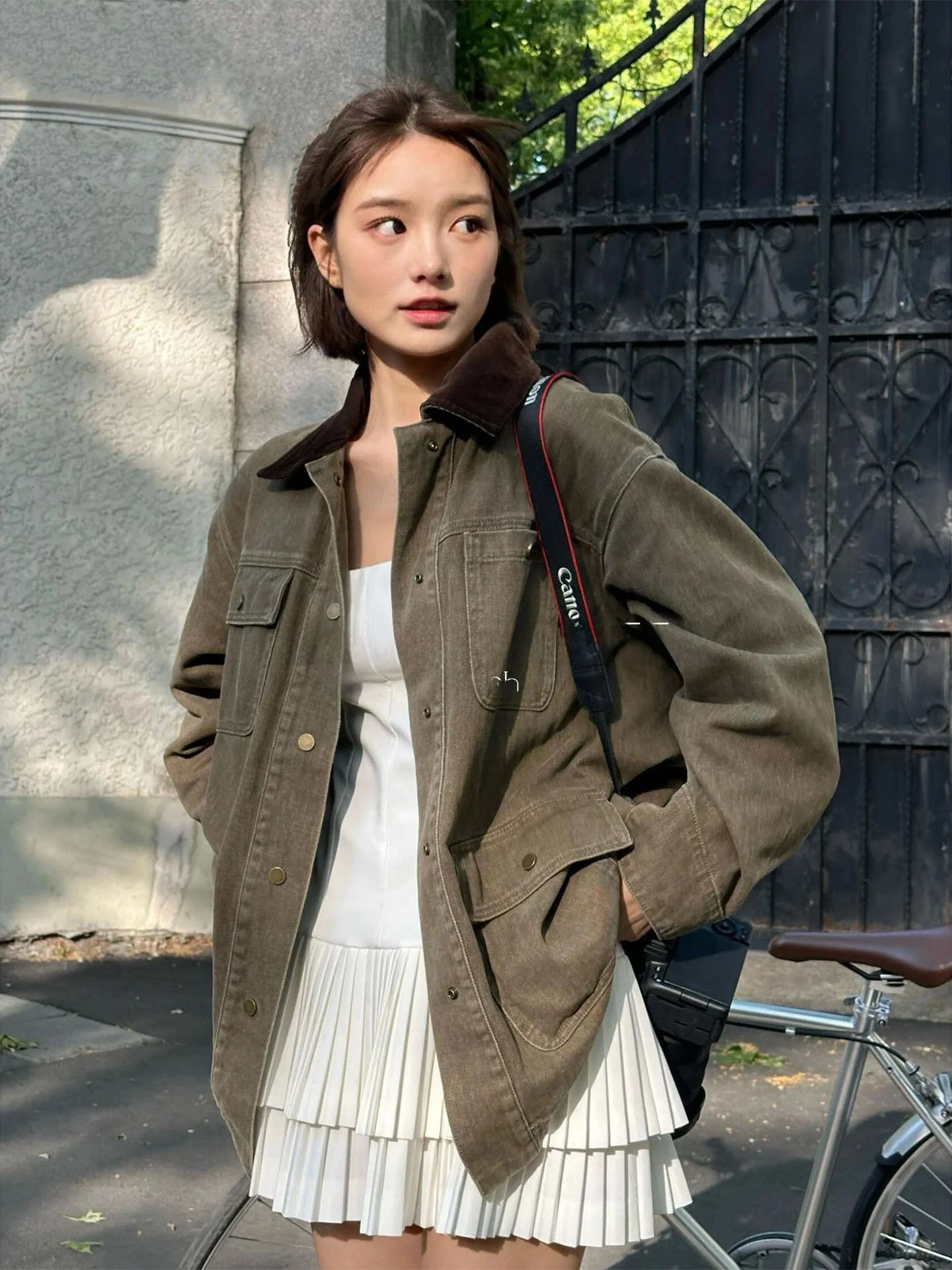 

Rouje Kefss Vintage Workwear Denim Jacket Autumn New Style Commute Casual Loose Fit Long Sleeve Collar Coat for Women