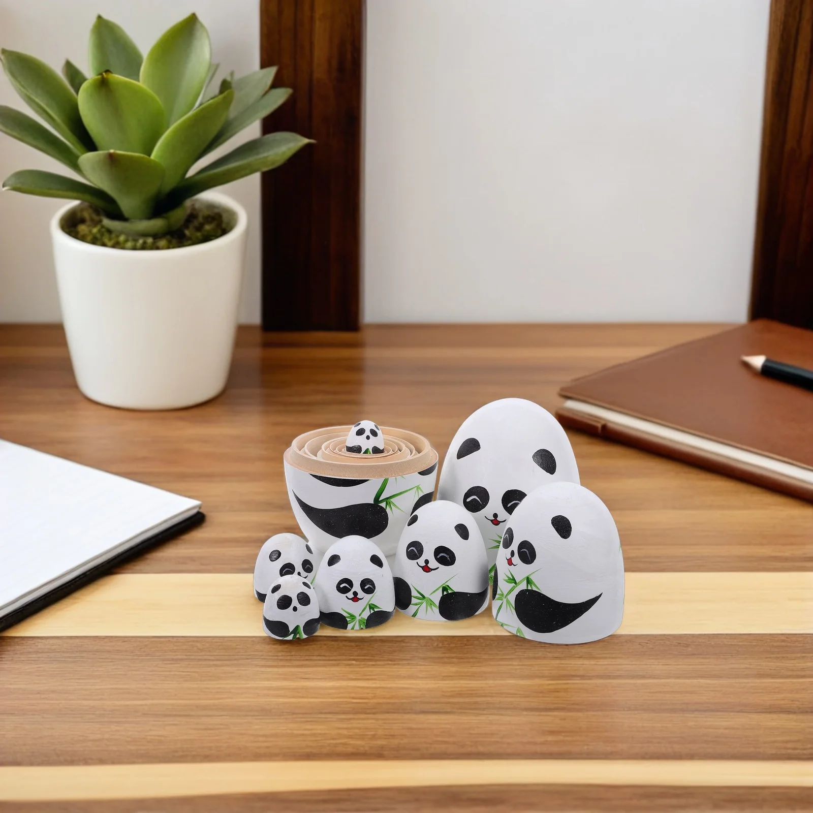 

1 комплект, деревянный панда ручной работы, русский штабелируемый набор, детский обучающий гнездо, декоративный домашний набор для дисплея