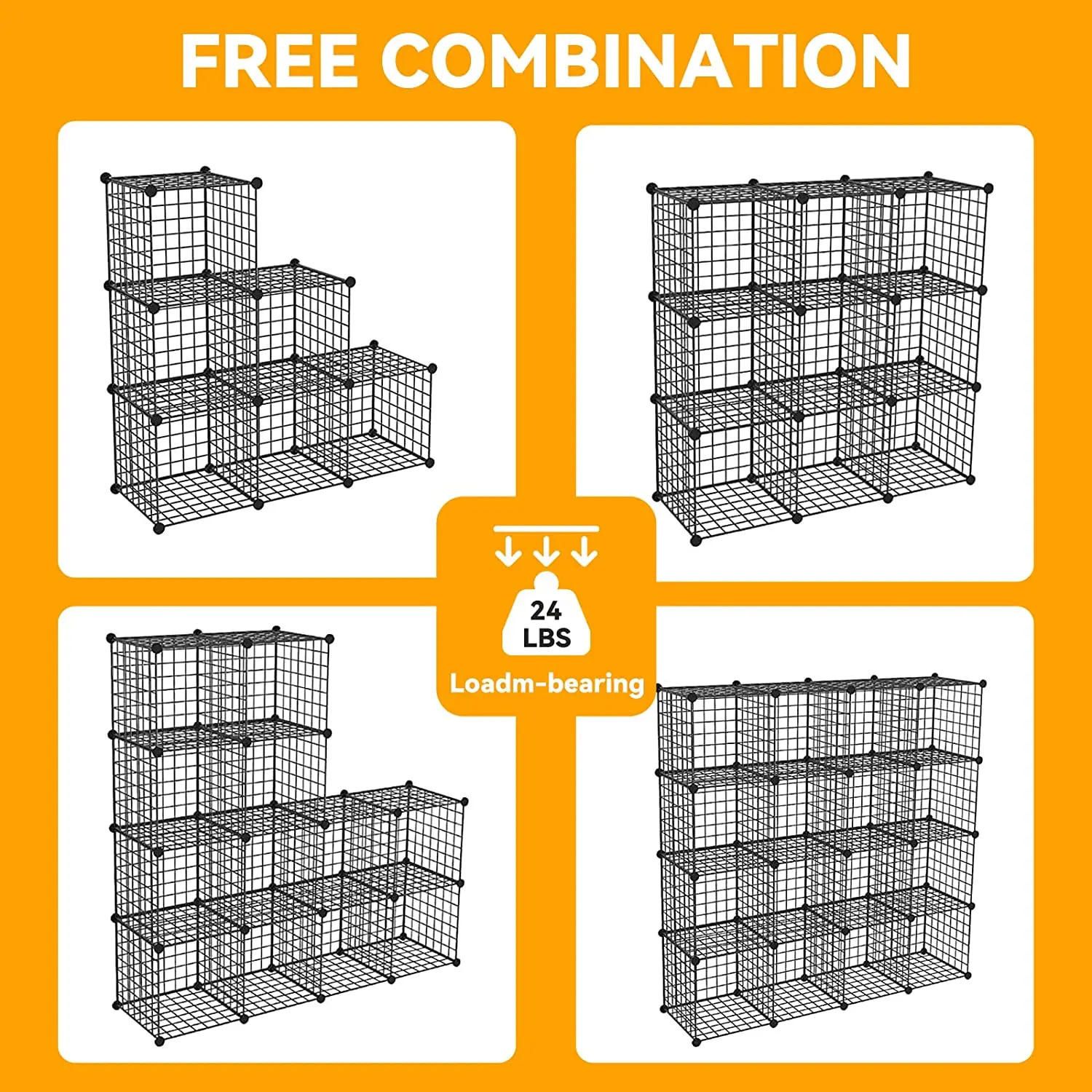 2 Piece Storage Wire Stackable Cube Set, Easy Assemble Metal Storage Shelves Bookshelf