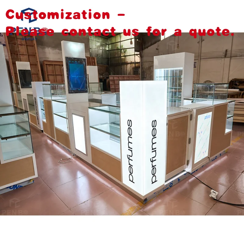 

custom.Custom Luxury Perfume Shop Decoration Skincare Product Mall Glass Kiosk Commercial Glass Display Perfume Cabinets Sal