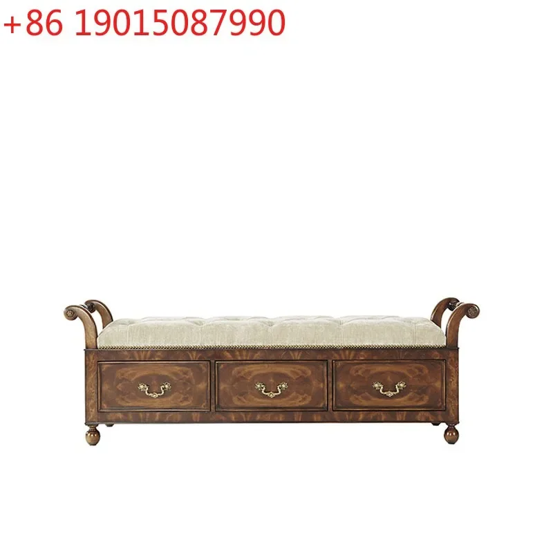 Taburete elevable de madera de caoba inglesa, taburete de almacenamiento de parquet con vetas de madera neoclásicas, muebles de dormitorio tallados La Casa