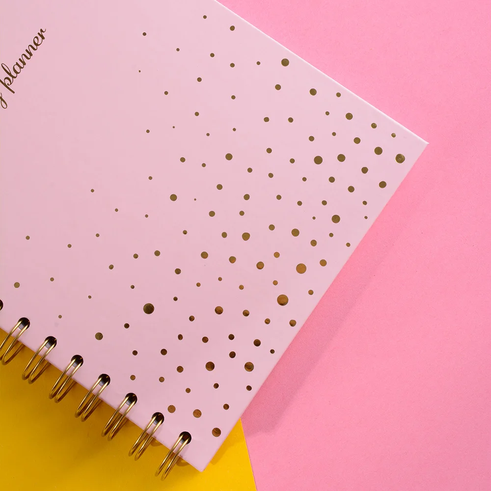 A5 Solid Pink Weely Planer With Yearly Calendar Daily Plan Coil Hardcover Notebook