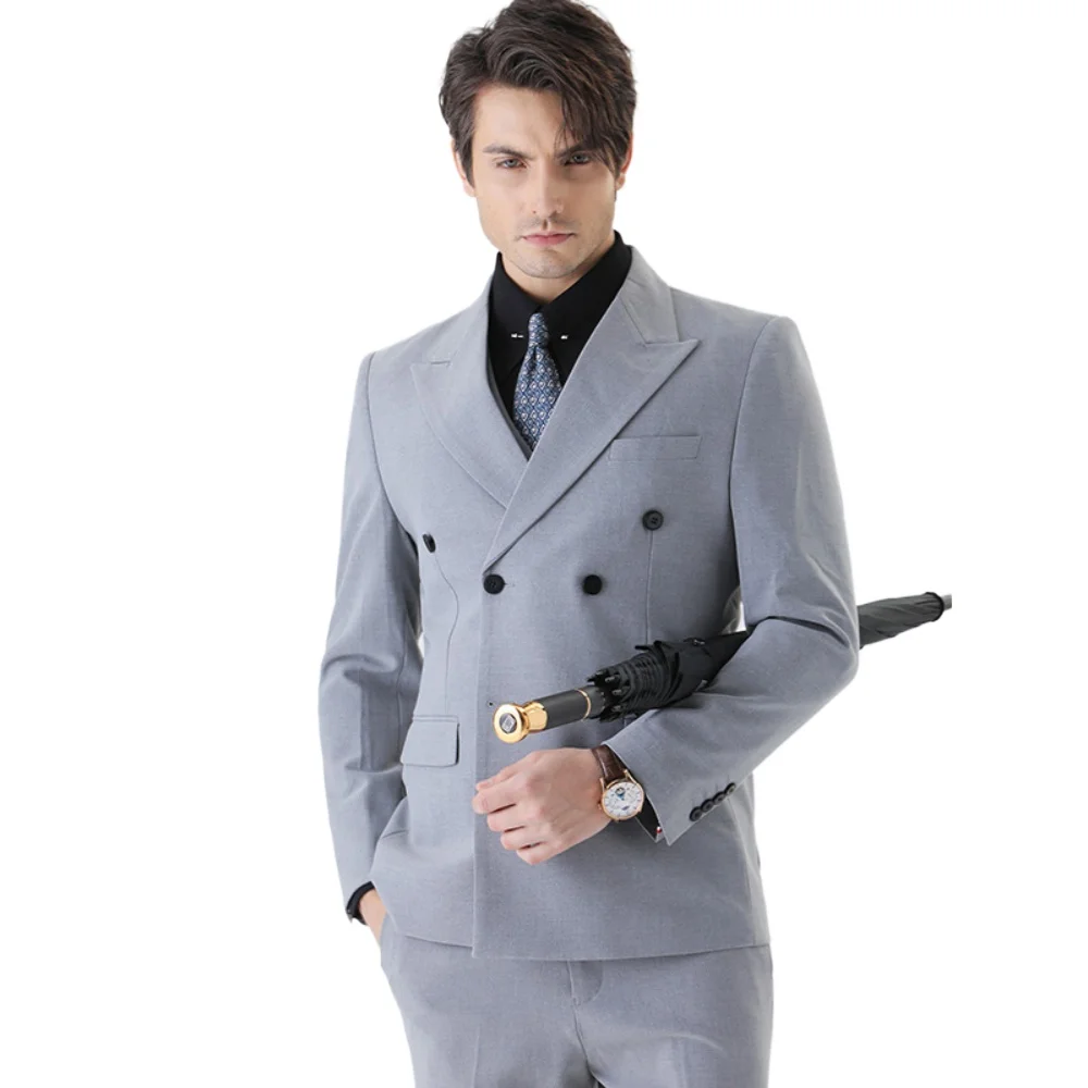 

2024 Suit Men's Fashion Business Meeting Groom Gentleman Double Breasted Slim-fit Male Wedding Clothing (Blazer+ Vest + Pants)