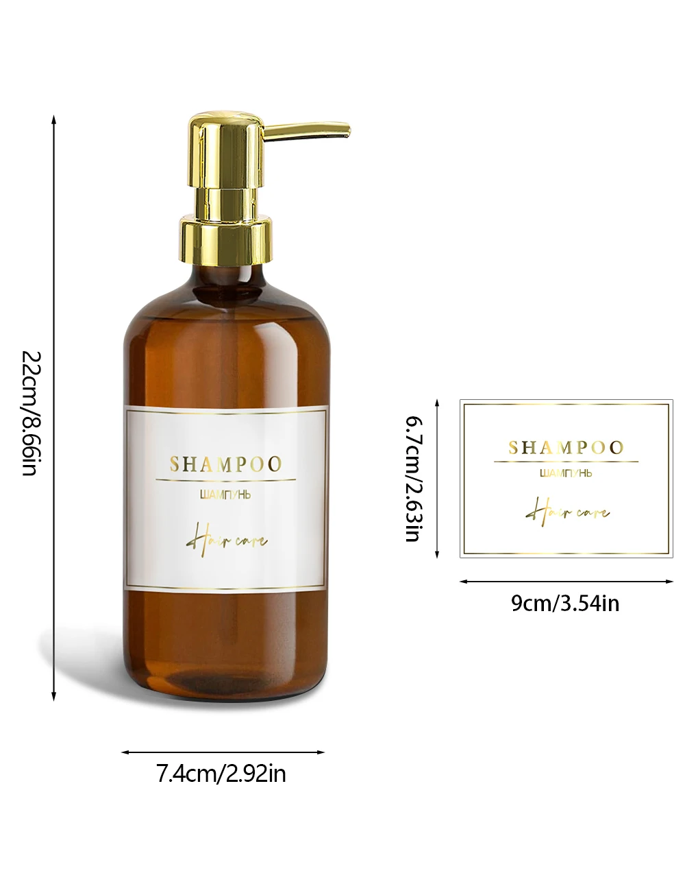 Amber Soap Dispenser Set, Shower Shampoo Conditioner and Shower gel Bottle Set with Waterproof Labels for Bathroom Decor view 6