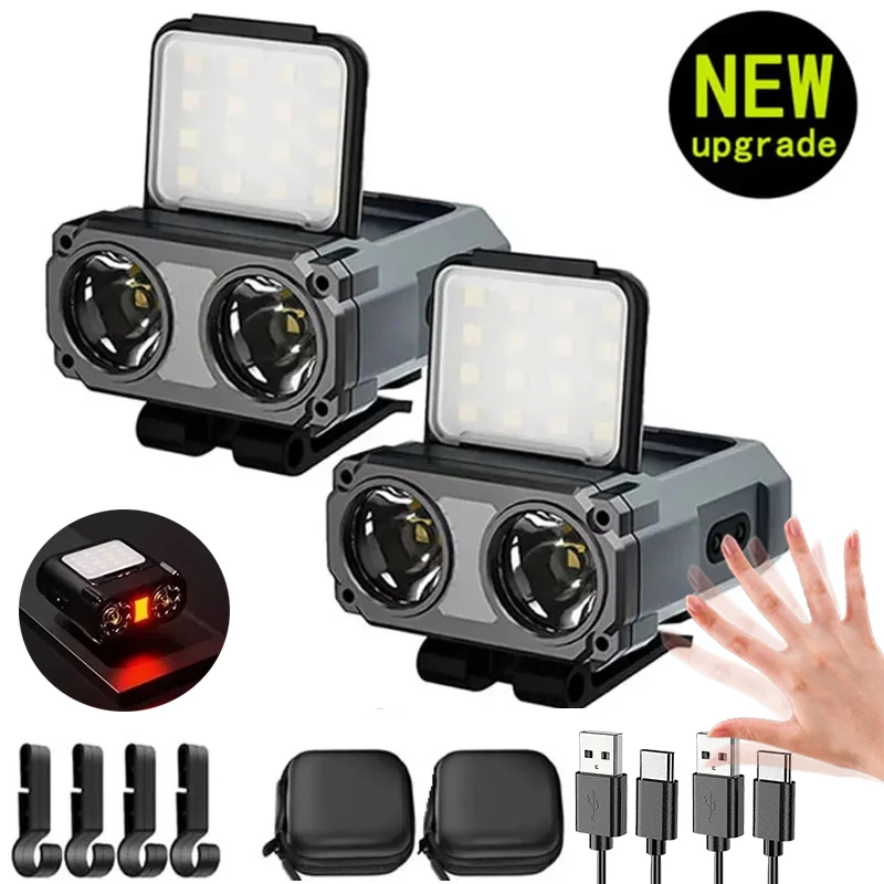 

COB + светодиодный сенсорный фонарь с зарядкой через USB, портативный зажим для шляпы, ультра яркий уличный светильник для приключений, рыбалки, прожектор, фонарик