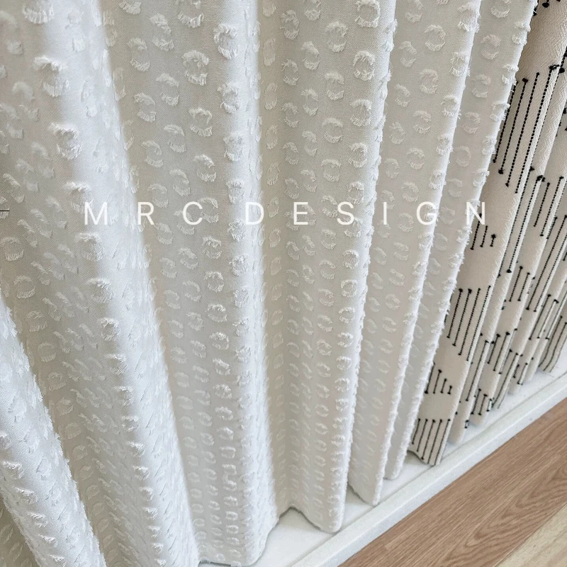 Butter Dot Cotton Linen Jacquard White Thickened Curtains for Living Room Bedroom French Window Balcony Customized Products