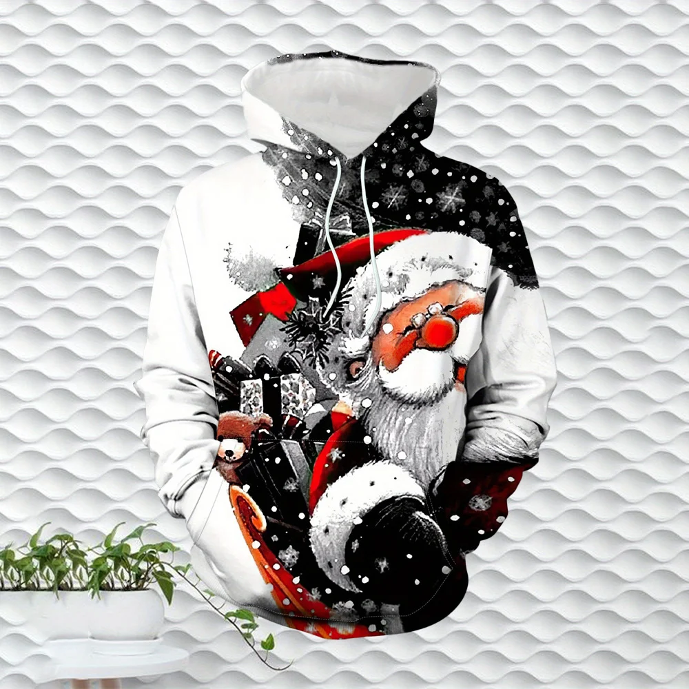 

Autumn And Winter New Christmas Men's Hooded Sweatshirts New Year Casual Fashion Streetwear 3D Santa Claus Print Pullover Tops