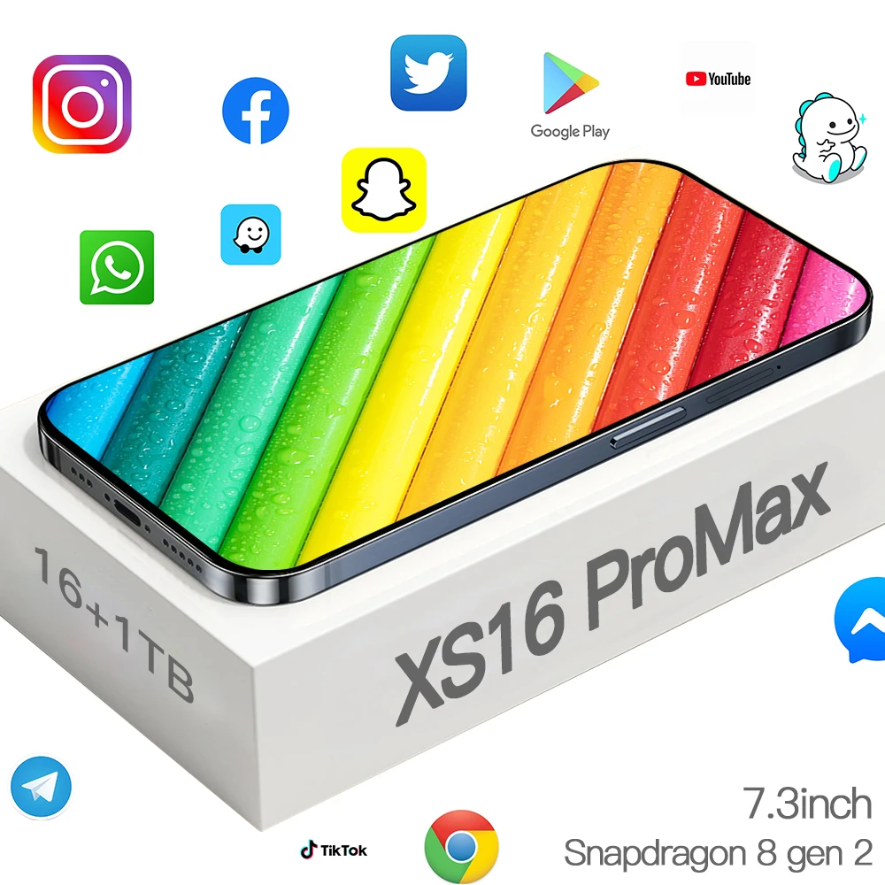 

Mobile Phones XS16 ProMax 7.3 HD Screen Smart Phone Original 16GB+1TB 5G Dual Sim Celulares Android Unlocked 72MP 7800mAh