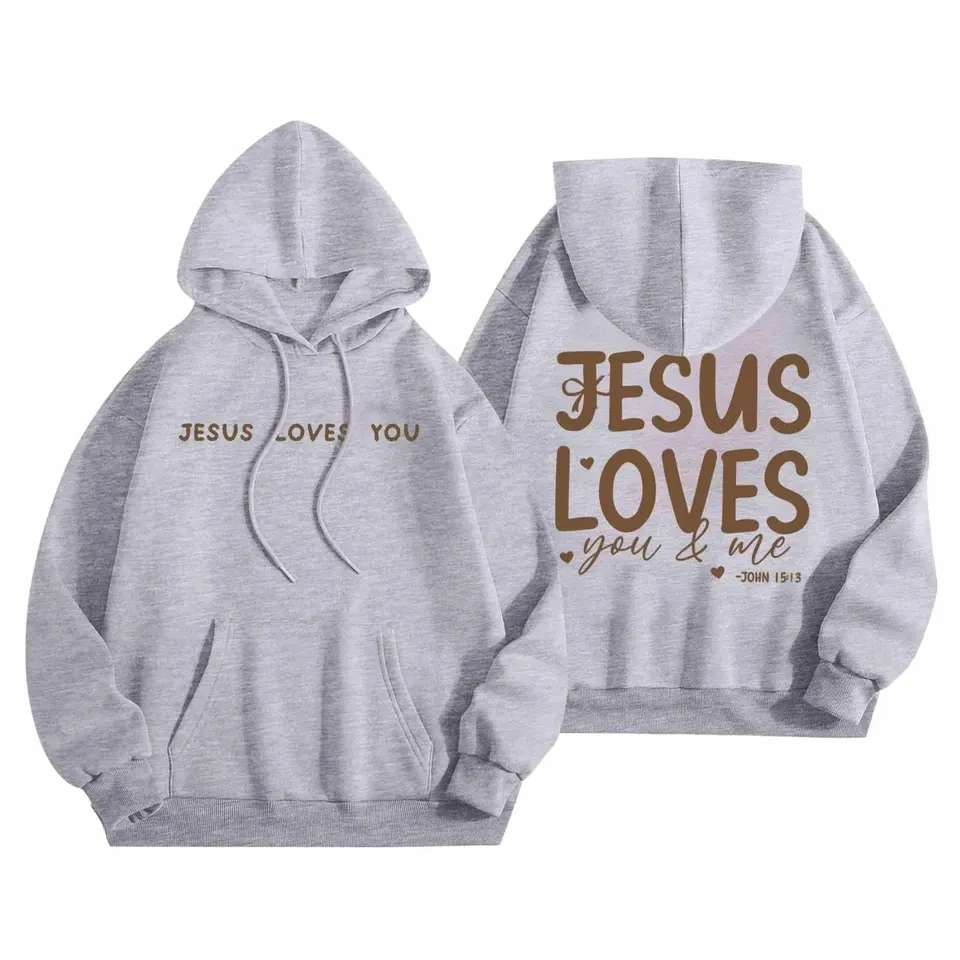 Casual Women's Hoodies JESUS LOVES YOU Letter Printing Hooded Sweatshirts Harajuku Long Sleeve Pocket Pullovers Streetwear