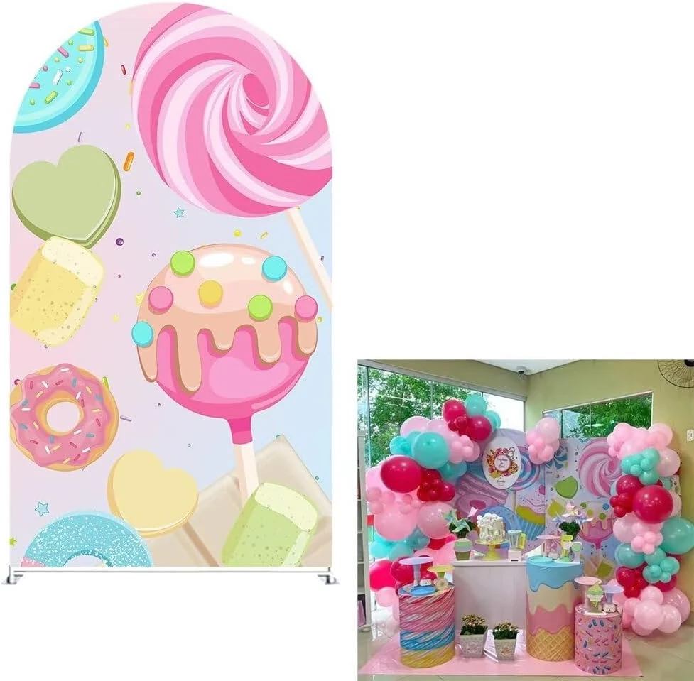 

Arch Backdrop Cover for Sweet Candy Donuts Birthday Party Decorations Stretchy FabricKids Baby Shower Festa Parties Favors