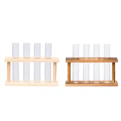 Crystal Glass Test Tube Vase in Wooden Stand Flower Pots for Hydroponic Plants Home Garden Decoration