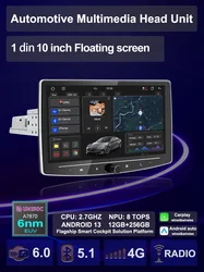 Reproductor Multimedia Universal para coche, Radio estéreo con Android 13, 1 Din, pantalla flotante, IA, voz, Carplay, Unidad Principal para Toyota, Nissan, Kia