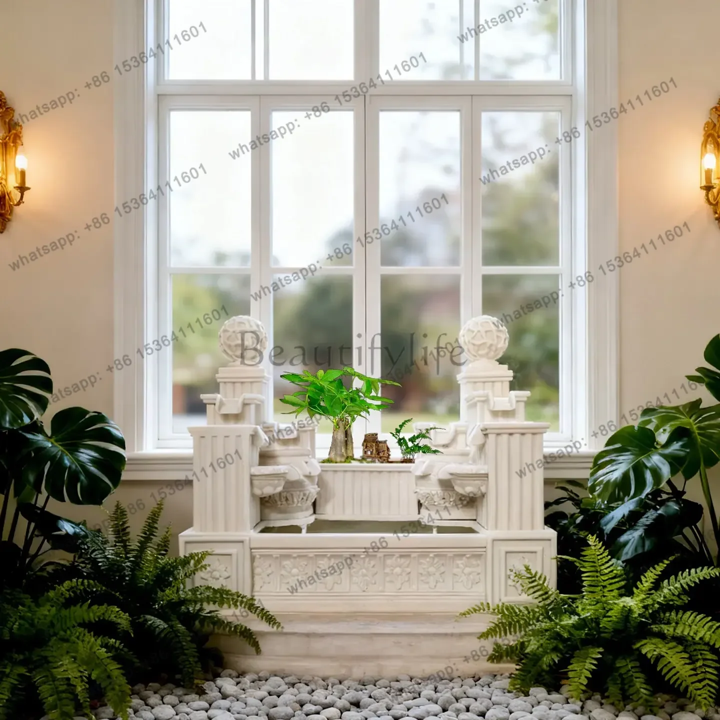 YJ European Style Corner Fish Pond Fountain Waterfall Decor for Garden Courtyard Balcony Villa Landscape