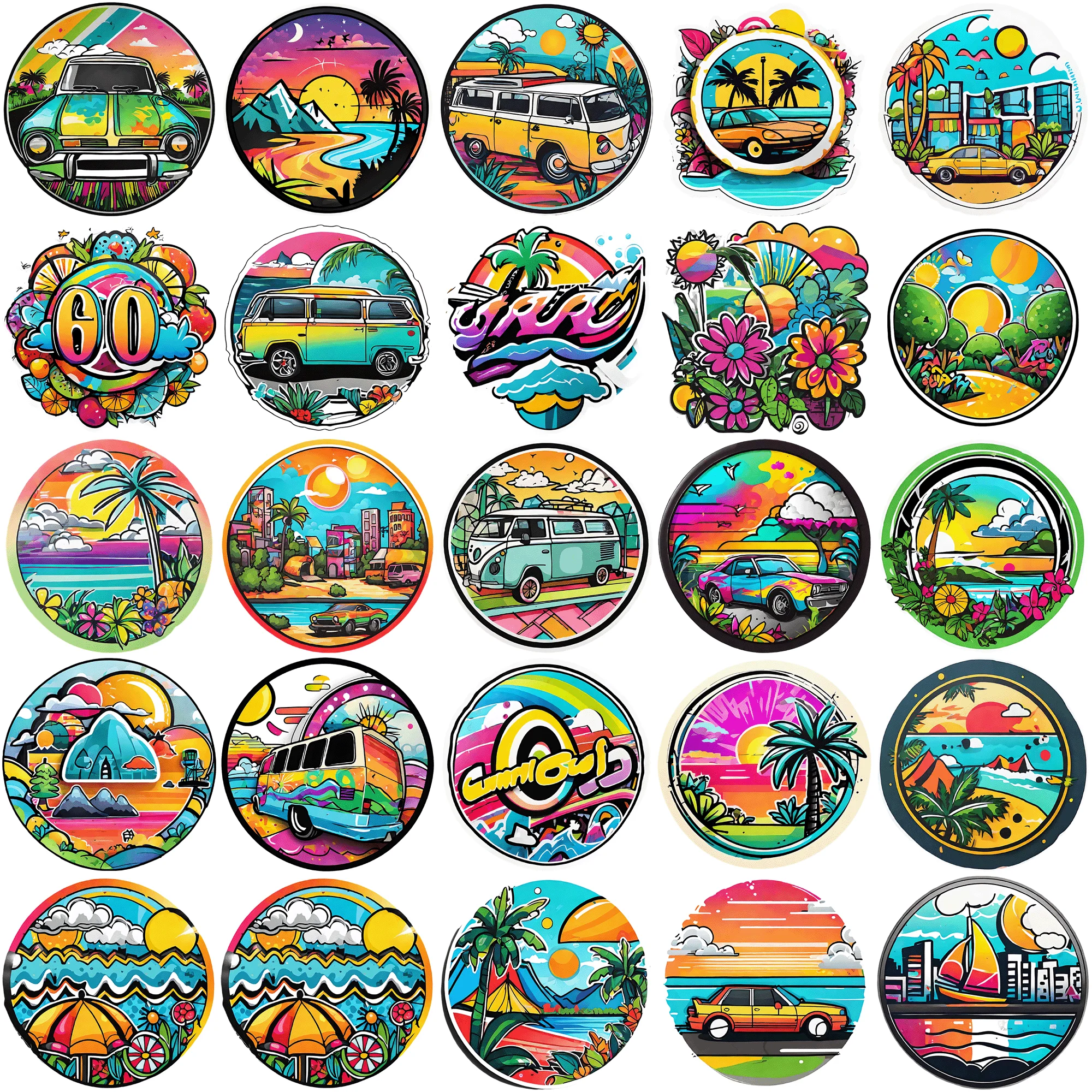 

50 pcs Enjoy Summer Graffiti Circular Stickers Add a Touch of Fun and Color to Any Room with these 50 pcs Stickers