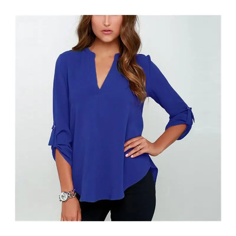 Modna damska koszulka T-shirt na lato 207, duży rozmiar 5XL, poliester, długi rękaw, dekolt w serek, regularny krój, uniwersalna, elegancka koronka.