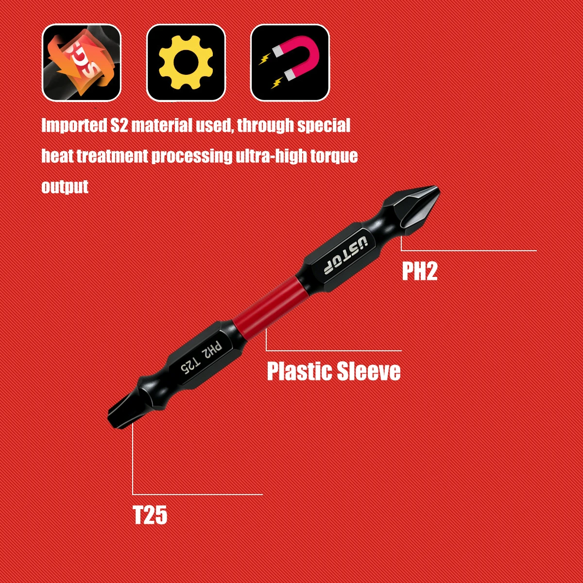 10-teiliges Set Doppelkopf-Schraubendreherbits PH2+T25, 65mm Standardlänge, Kompatibel mit 1/4 Zoll Sechskantschaft, Erfüllt die Bedürfnisse für Befestigung und Demontage in Verschiedenen Szenarien – Detail 3