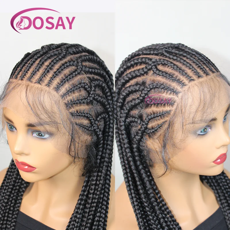 36インチ合成編み込みウィッグ、黒人女性用フルレースウィッグ、結び目のないボックスブレイズウィッグ、ベビーヘア付きコーンロウブレイズレースウィッグ