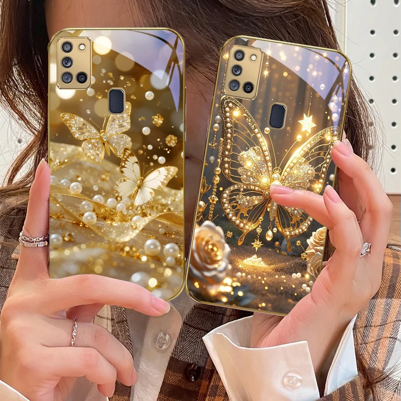 المشهد الذهبي لسامسونج A 31 32 A33 A34 35 14 A15 13 16 25 26 50 52 53 54 55 56 70 71 72 73 حافظة هاتف زجاجية ذهبية