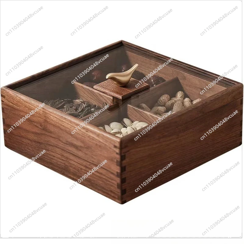

Walnut Fruit Plate Chinese New Year Candy Box Solid Wood Living Room High-end Snack Coffee Table Snack Fruit Plate Dried Fruit
