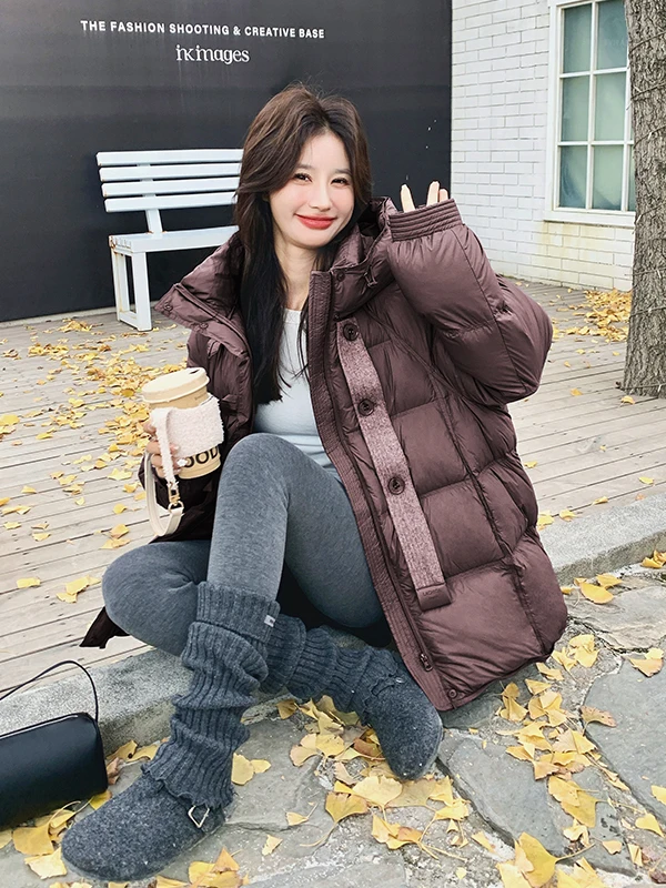 Chaqueta Acolchada con Capucha para Mujer, Invierno 2025, Nueva, de Alta Gama, Entallada, Ligera, 90% Plumón, Informal, Holgada