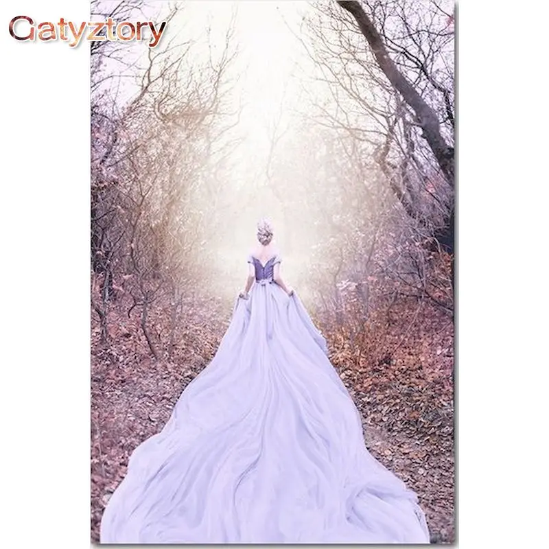 

GATYZTORY Frame Diy Painting By Numbers Purple Skirt Girl Coloring By Numbers Acrylic Canvas Painting Handpainted Drawing Art