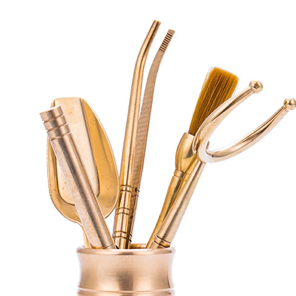 

Ceremony Set Bamboo Design Chinese Kung Fu Tools Kit Kitchen Accessories Tea Bucket Fork Clip Spoon Knife Pen Copper
