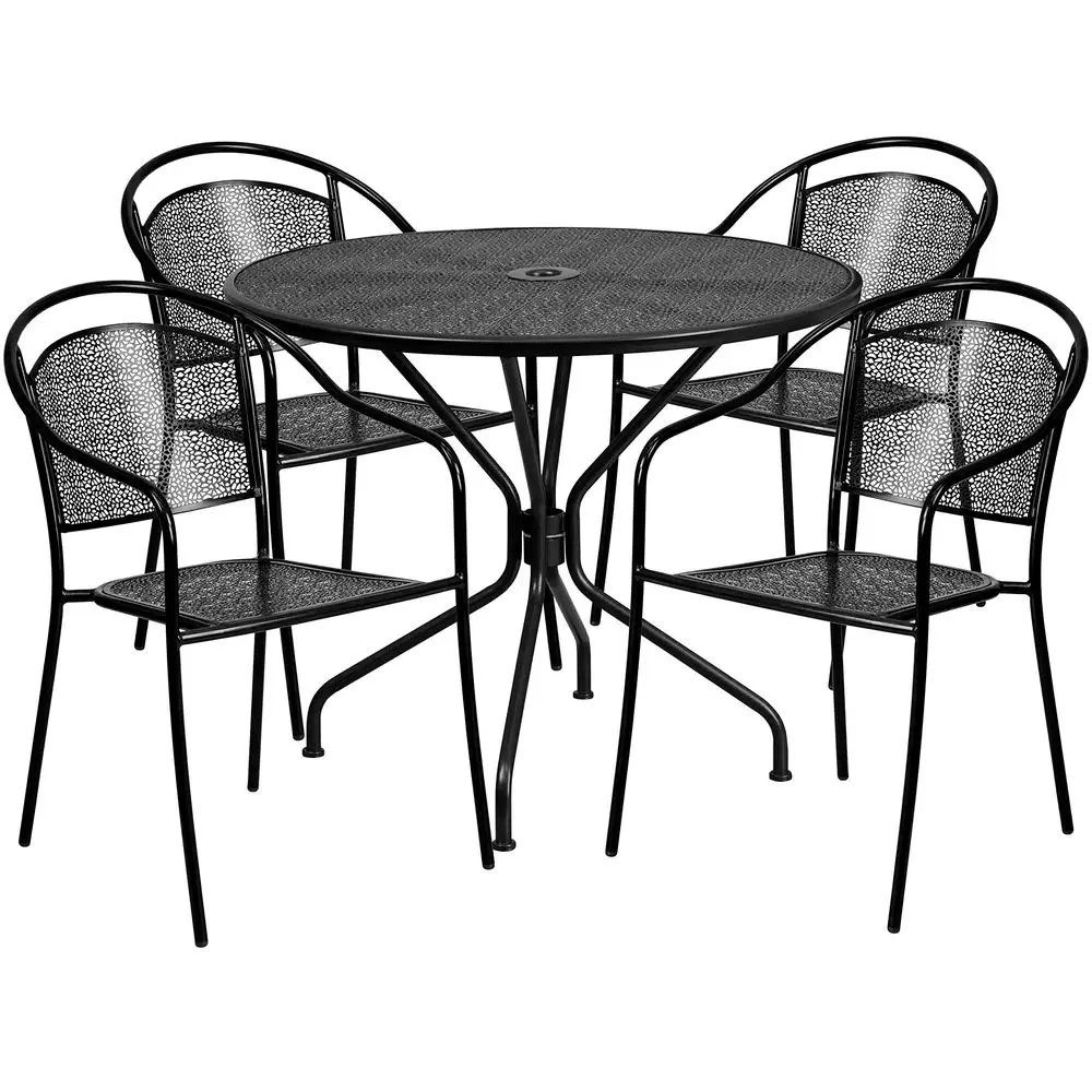 

Commercial Grade 35.25 Round Black Patio Table Set4 Round Back Chairs
