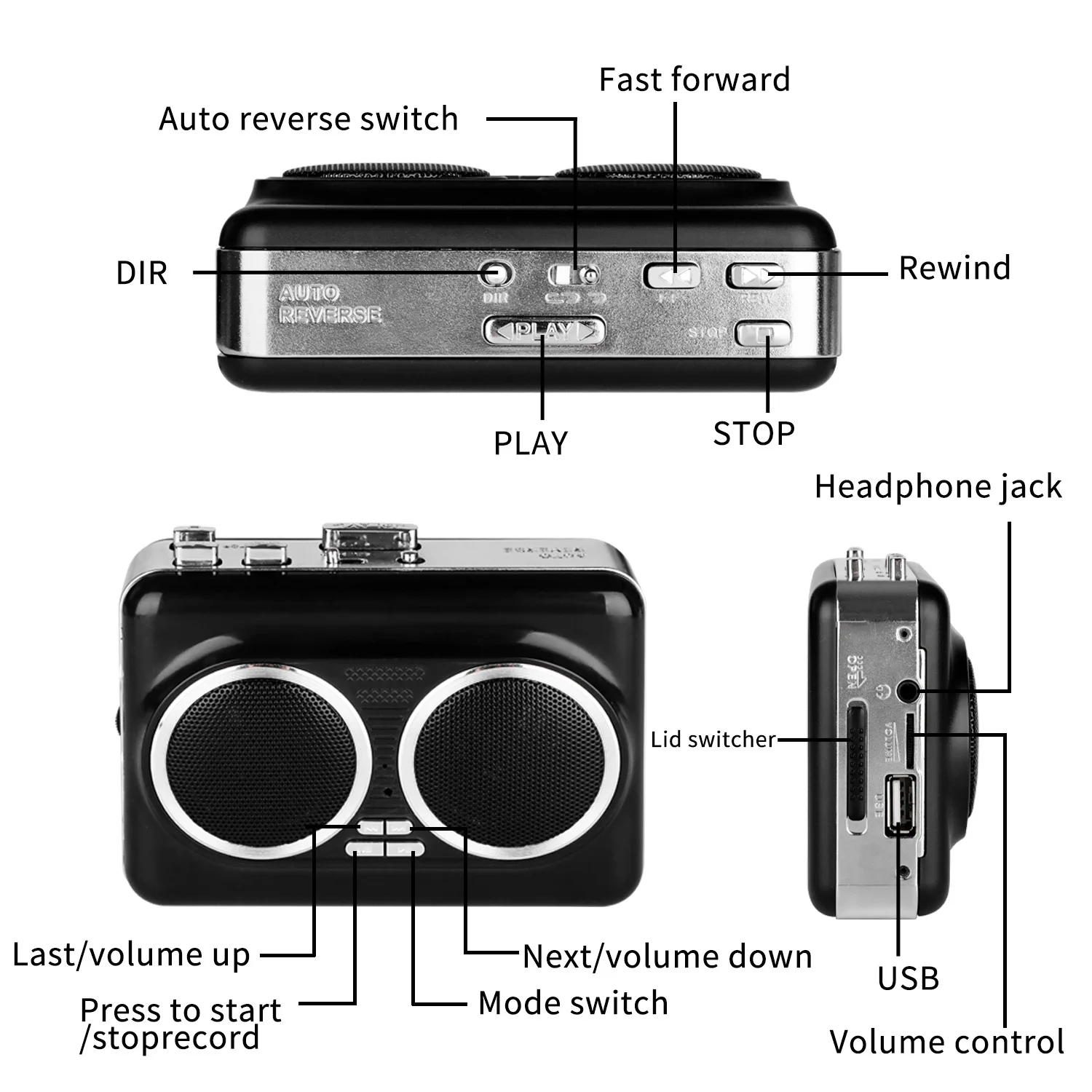 USB Cassette Player Tape to MP3 Convertor Music Audio Stero Cassette Tape Player With Dual Speaker For USB Flash disk PC iPod