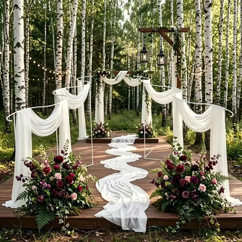 

2ps SMOOTH new trend metal wave arch curtain background curtain S-shaped fabric hanging curtain, suitable for wedding decoration