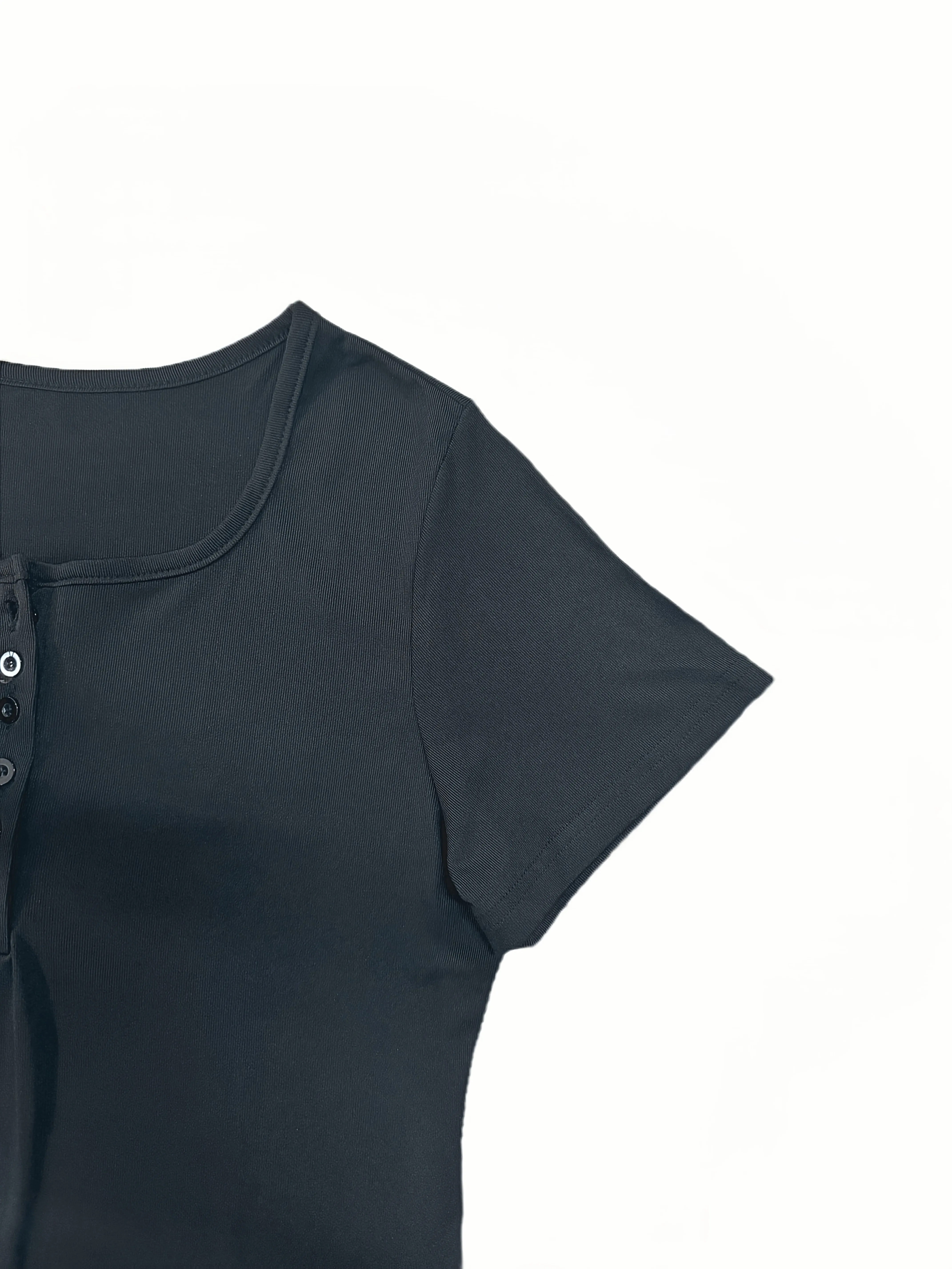 Women's plus size, solid color basic T-shirt, stretch, V-neck, half-open casual top