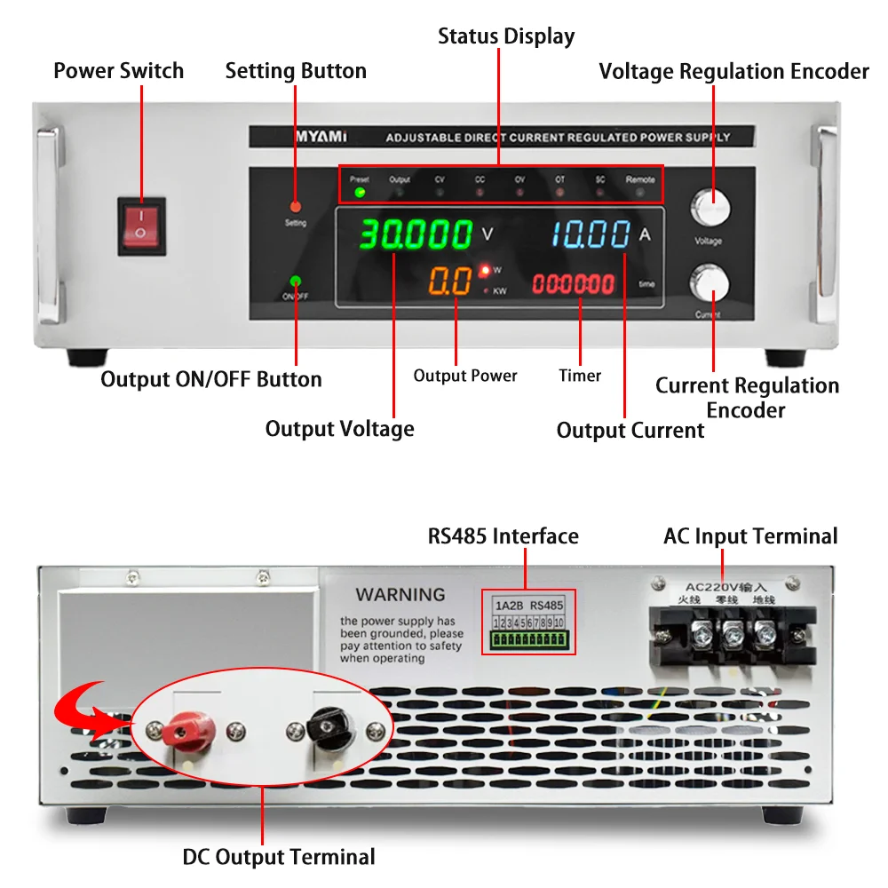 MYAMi High Power High Performance DC Power Supply Adjustable 6V 10V 13.8V 15V 20V 25V 50V DC Rectifier for Electroplating