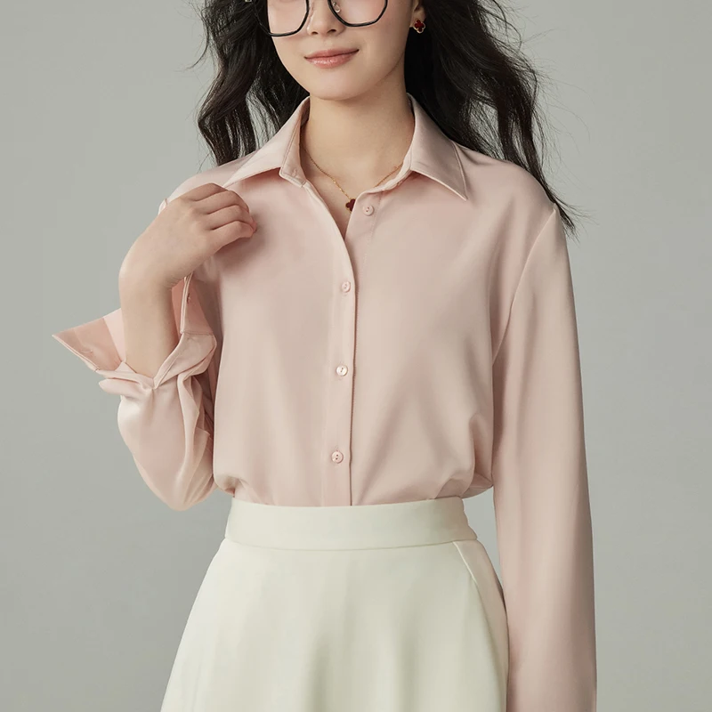 

Spring Autumn Elegant Satin White Women's Blouse 2025 New Long Sleeve Turn-down Collar Korean Casual Loose Office Shirts Female