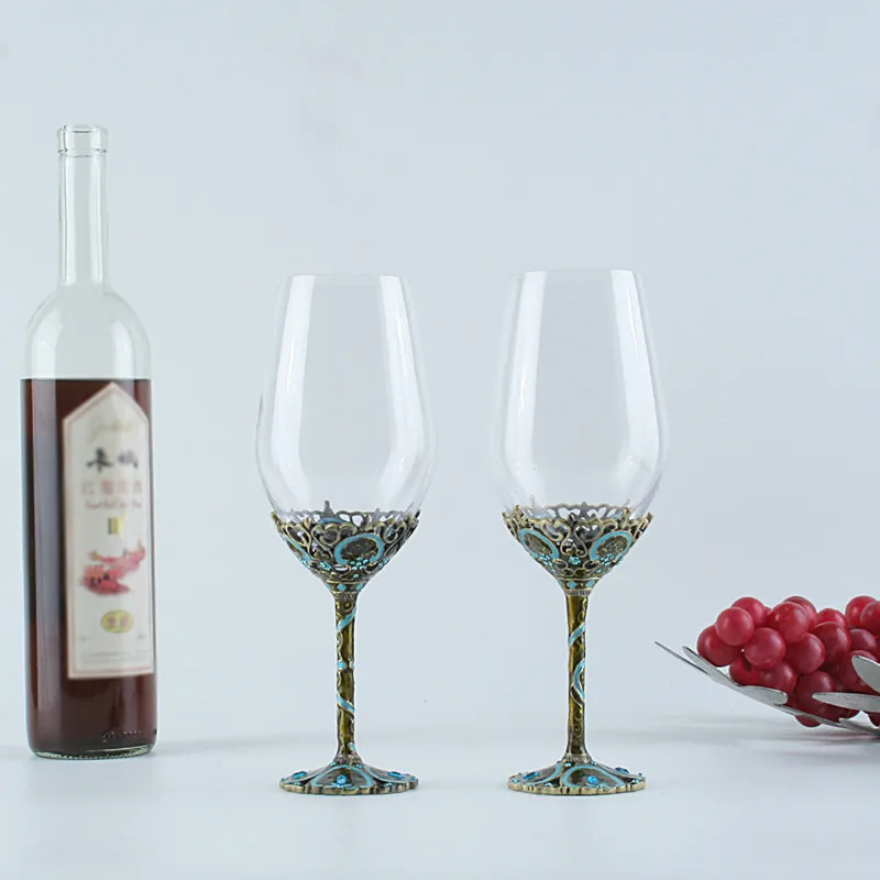 2Pcs/Sst European-Style Wine Goblet Bar Party Light Luxury Enamel High Foot Red Wine Cup Set Household Wine Decanter Glassware