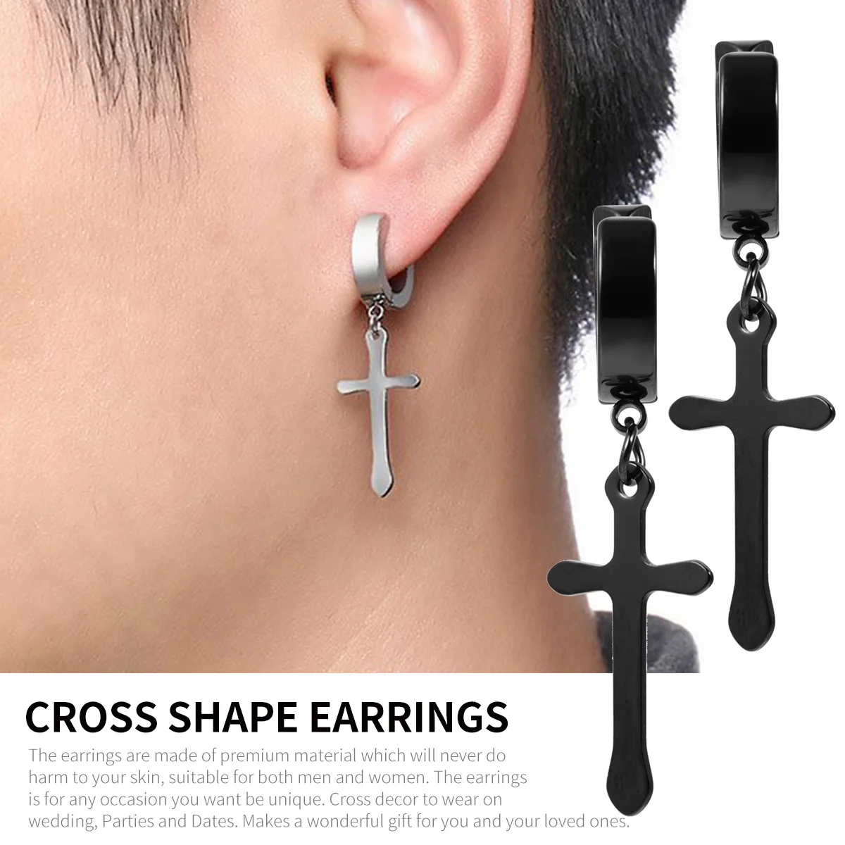 

3Pairs Crucifix Ear Clip Alloy Cross Earrings Comfortable Fashion Ear Jewelry for Men Women Cross Shape Earrings