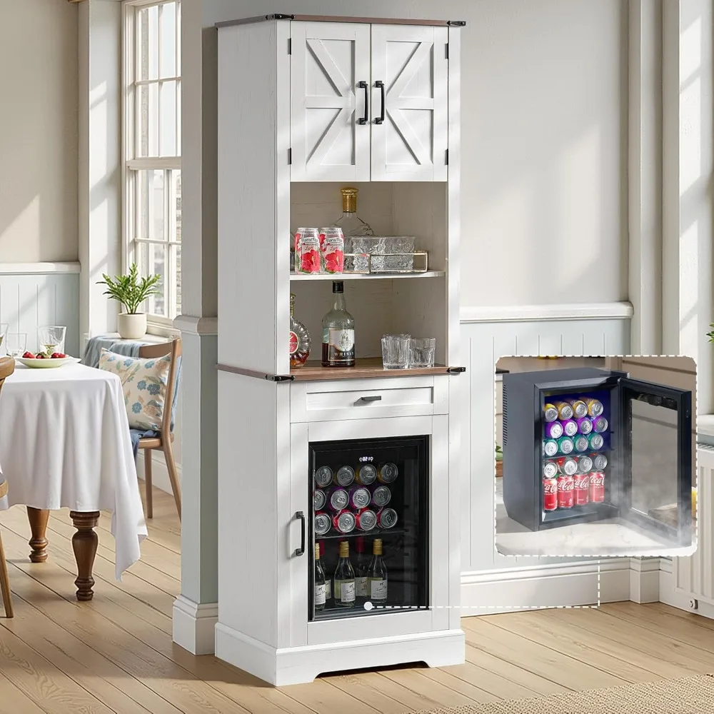 

Bar Cabinet with Fridge (Included), 69" Farmhouse Wine Cabinet with Storage Drawers & Adjustable Shelves, Customized