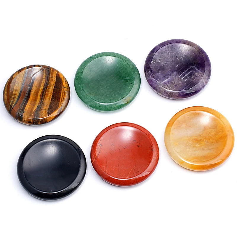1pc 40mm Round Worry Stone Natural Stone Face Massagers Thumb Energy Healing Amethyst Quartz Forget Mineral