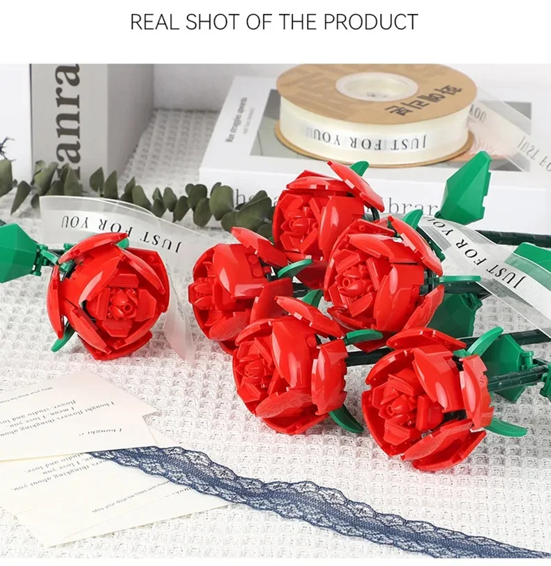 KNEW BUILT 3D Rose Building Blocks Toys-Everlasting Love,Perfect Valentine's Gift ,DIY Flower Home/Desk Decor,Simple Assembly
