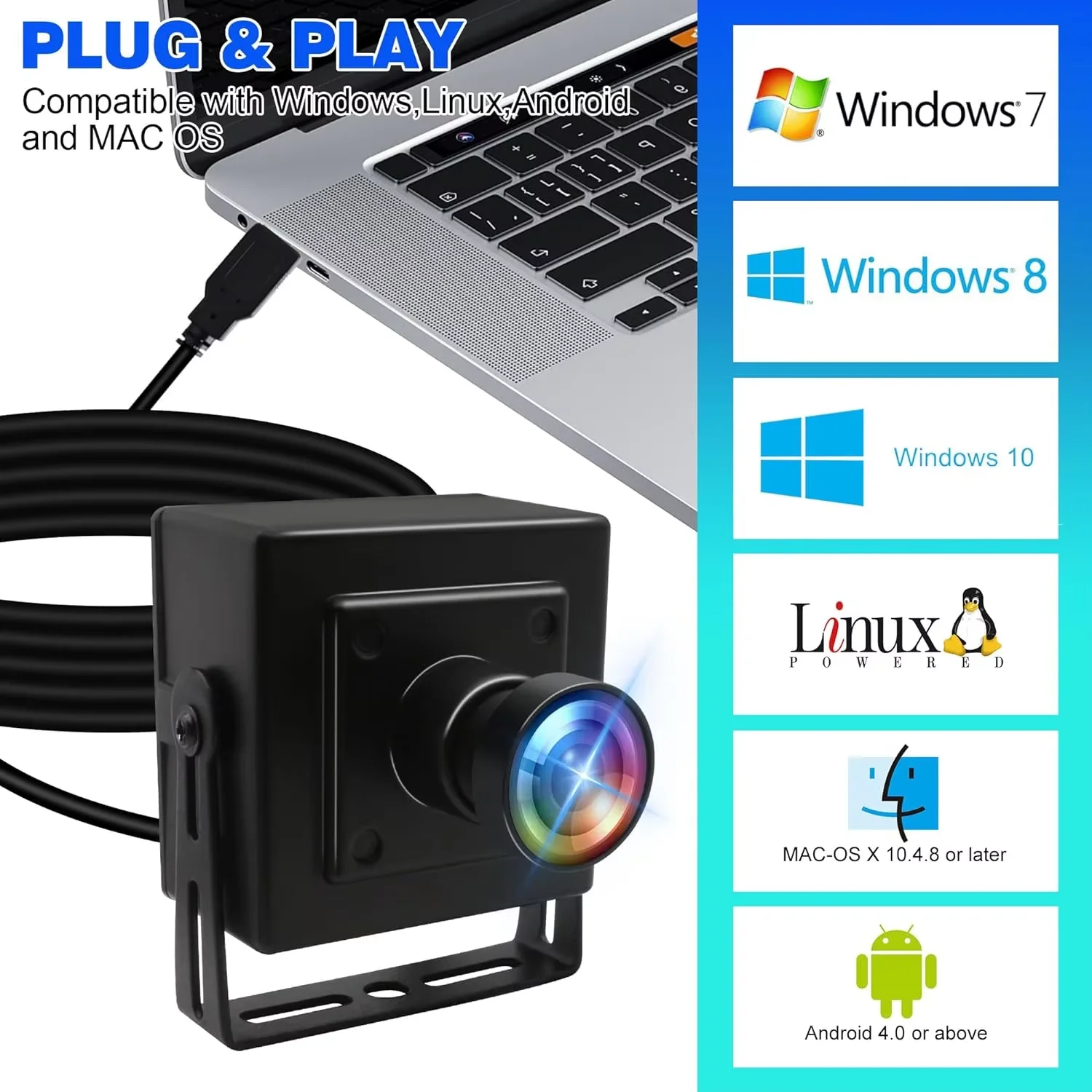 ELP 5MP 30fps USB Camera 2592x1944 120 Degree Wide Angle No Distortion UVC Security Camera for Windows Mac Linux Raspberry PI