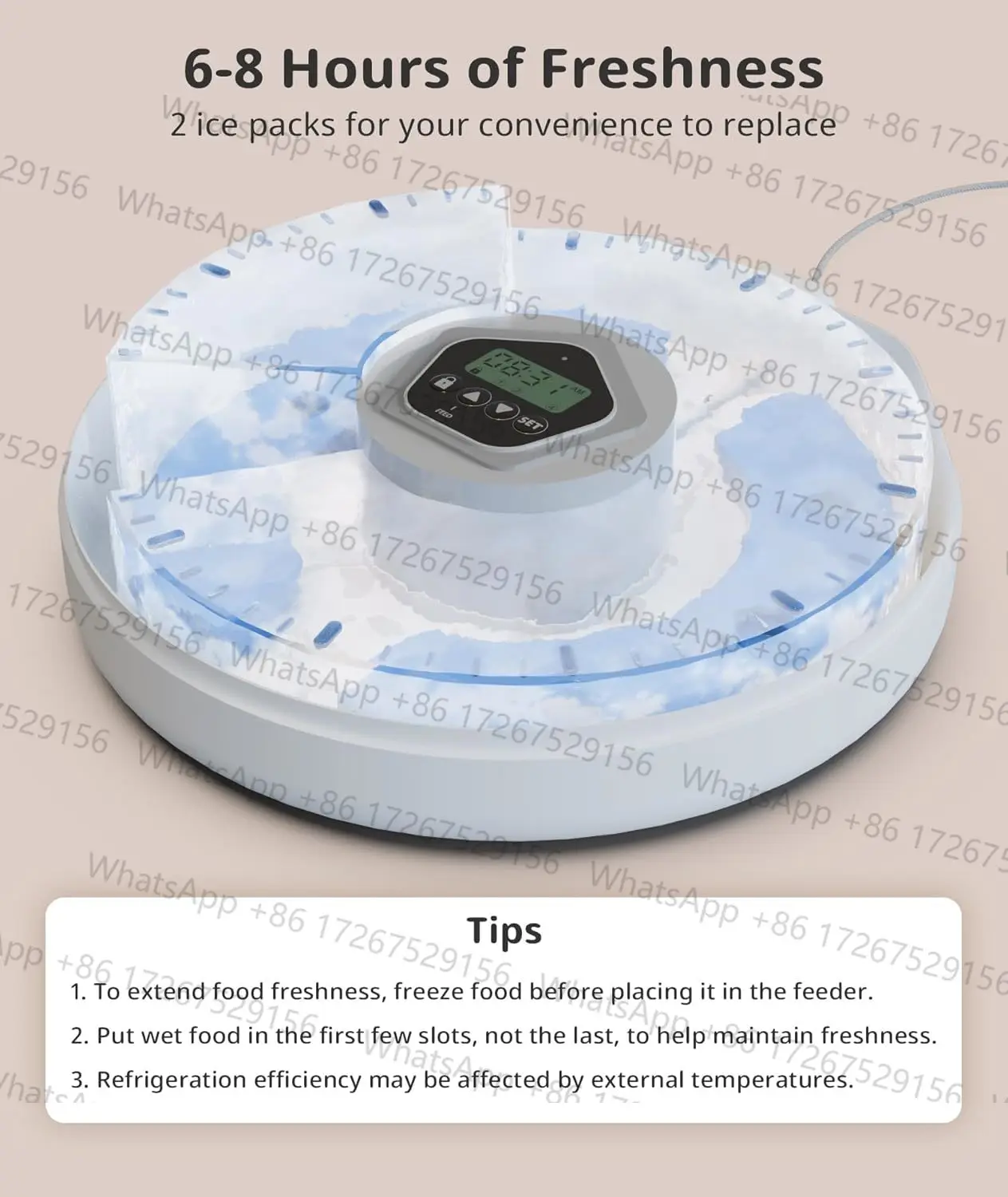 Applicable toAutomatic Cat Feeder With 2 Ice Packs 5 Meal Pet Food Dispenser Rechargeable Programmable Timer Auto Feeder for Kit