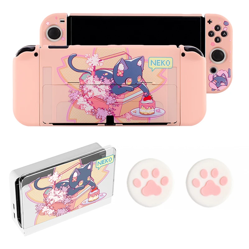 Cute Neko Cat Nintendo Switch OLED Case Nintend Switch Hard Shell Protective Housing Thin Cover Skin NS Switch Game Accessories