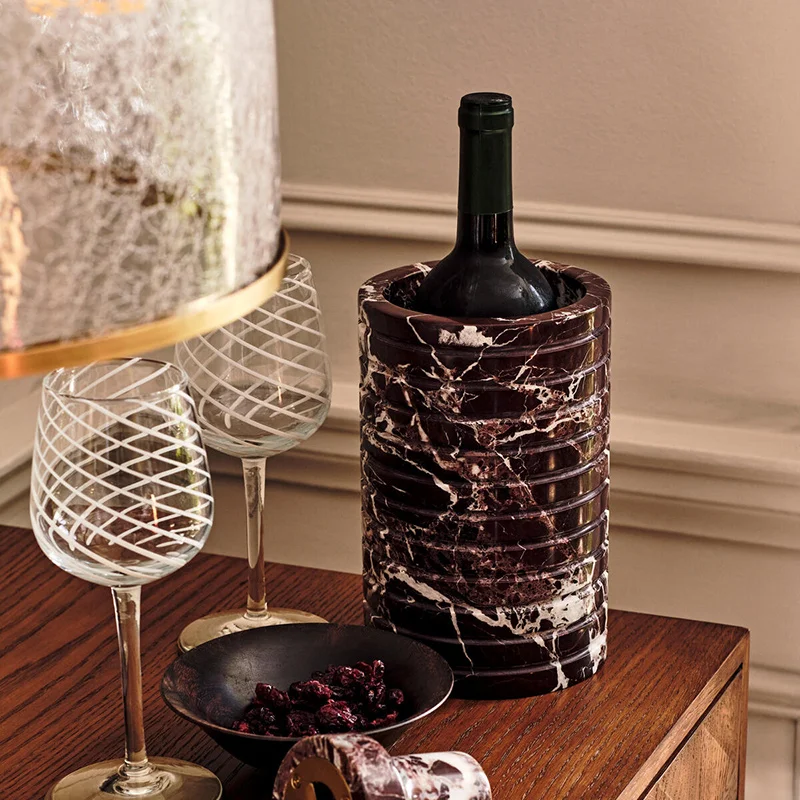 

British designer light luxury natural marble ice bucket soft decoration designer villa model room large champagne barrel