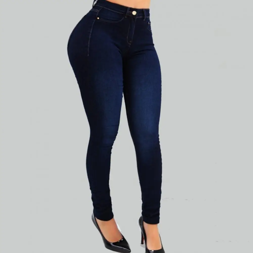 High-waist Jeans Slim Fit Casual Jeans Gradient Color High Waist Butt-lifted Women's Pants Slimming Stretchy Soft Jeans for Lady