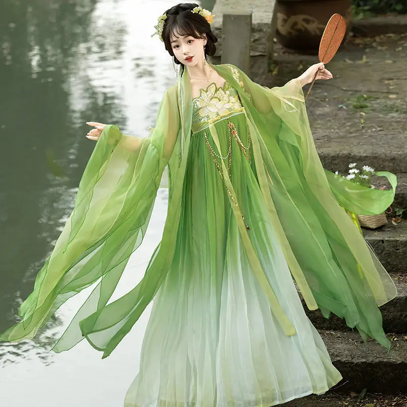 

Qiushang Fang Hanfu[Water Lily]Chest-High Han Element Ripped Sleeves Fairy-Like Elegant Embroidered Improved Daily Style