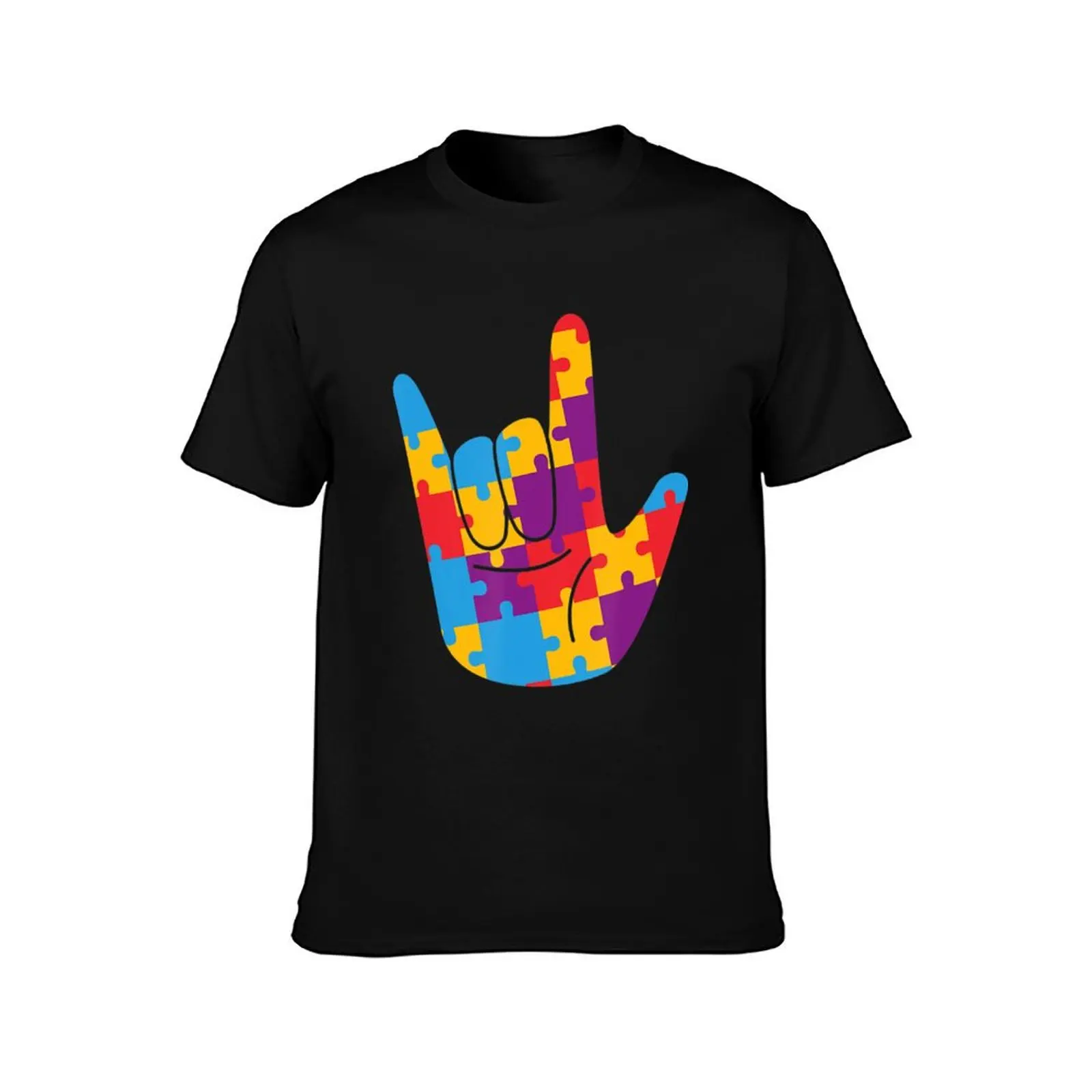 Asl Love Sign Language Autism Awareness Support Cute Puzzle T-Shirt Daily Casual Short Sleeve Tee Shirt T-Shirt