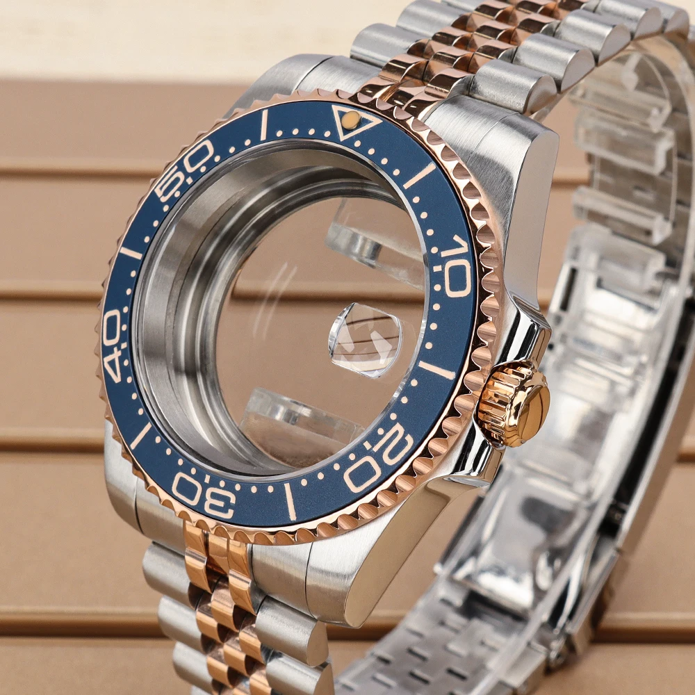 Gold PVD Luxury 40MM Watch Case Sapphire Glass For SUB NH35 NH36 NH38 NH34 Miyota 8215 ETA 2824 Movt 316L Steel Replacemet Parts