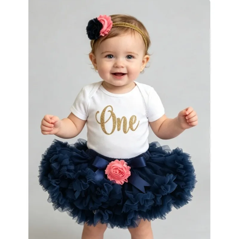 

New Baby Cute Flower Style Birthday Party Dresses Tutu Skirts With Headband Girl Clothes Infant Daily Clothes Short Sleeve Dress