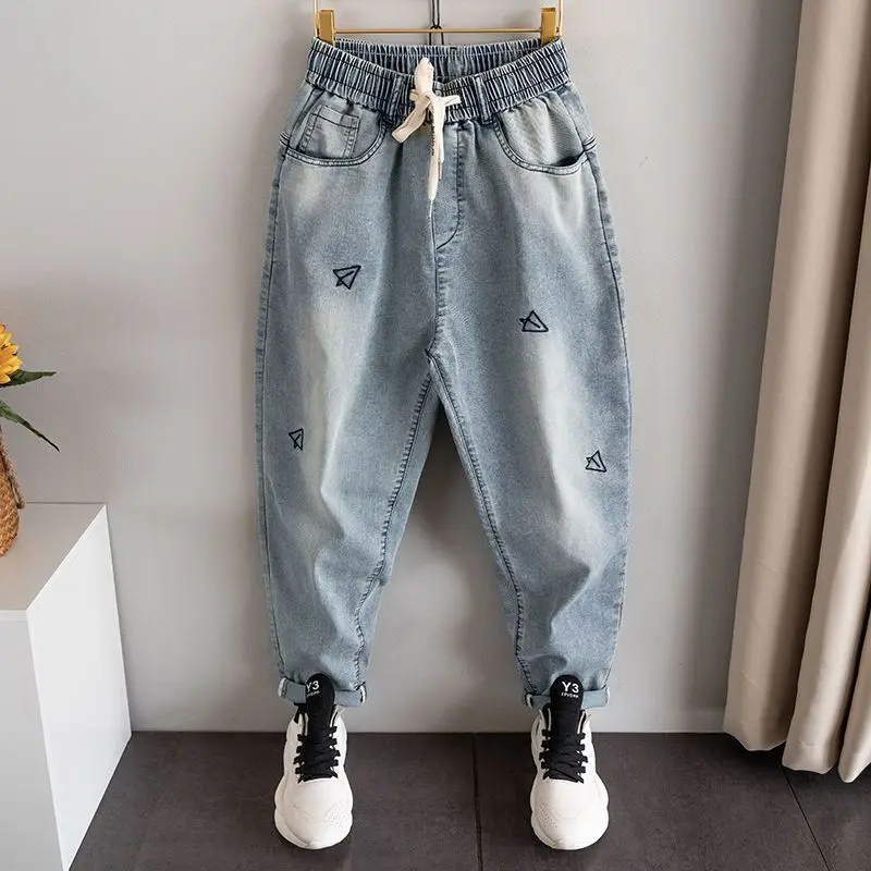 

Мужские джинсы-карго из тонкого денима, очень большие, 300 пу, свободного кроя, повседневные, молодежные, свободного покроя