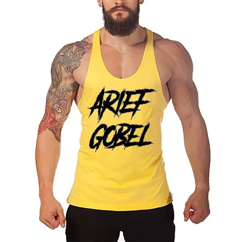 Stringer 2025 – Art – Schriftart Herren Fitness I-Type Weste – Baumwolle Y-Back Stringer Gym Bodybuilding und Workout Muskelunterhemd